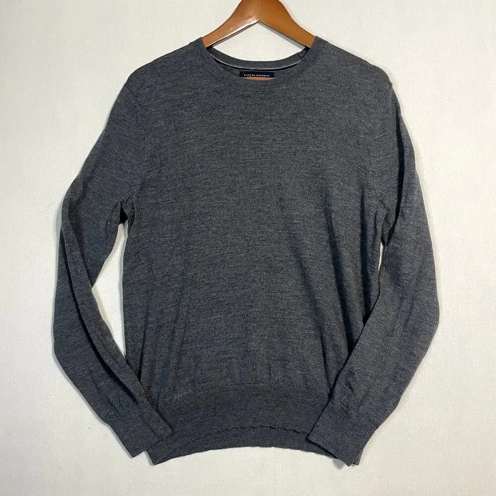 Banana Republic‎ Men's Extra Fine Merino Wool Round Neck Sweater Gray - Size M